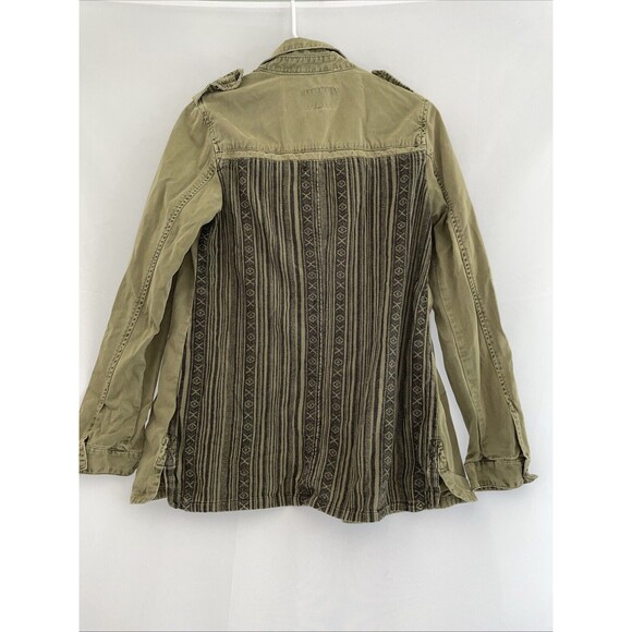 Zara Womens Military Jacket Olive Green Striped Back Panel Shacket Pockets M - Picture 9 of 11